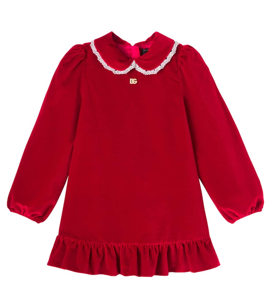 

Платье из хлопкового вельвета с кружевной отделкой Dolce&Gabbana Kids, Red