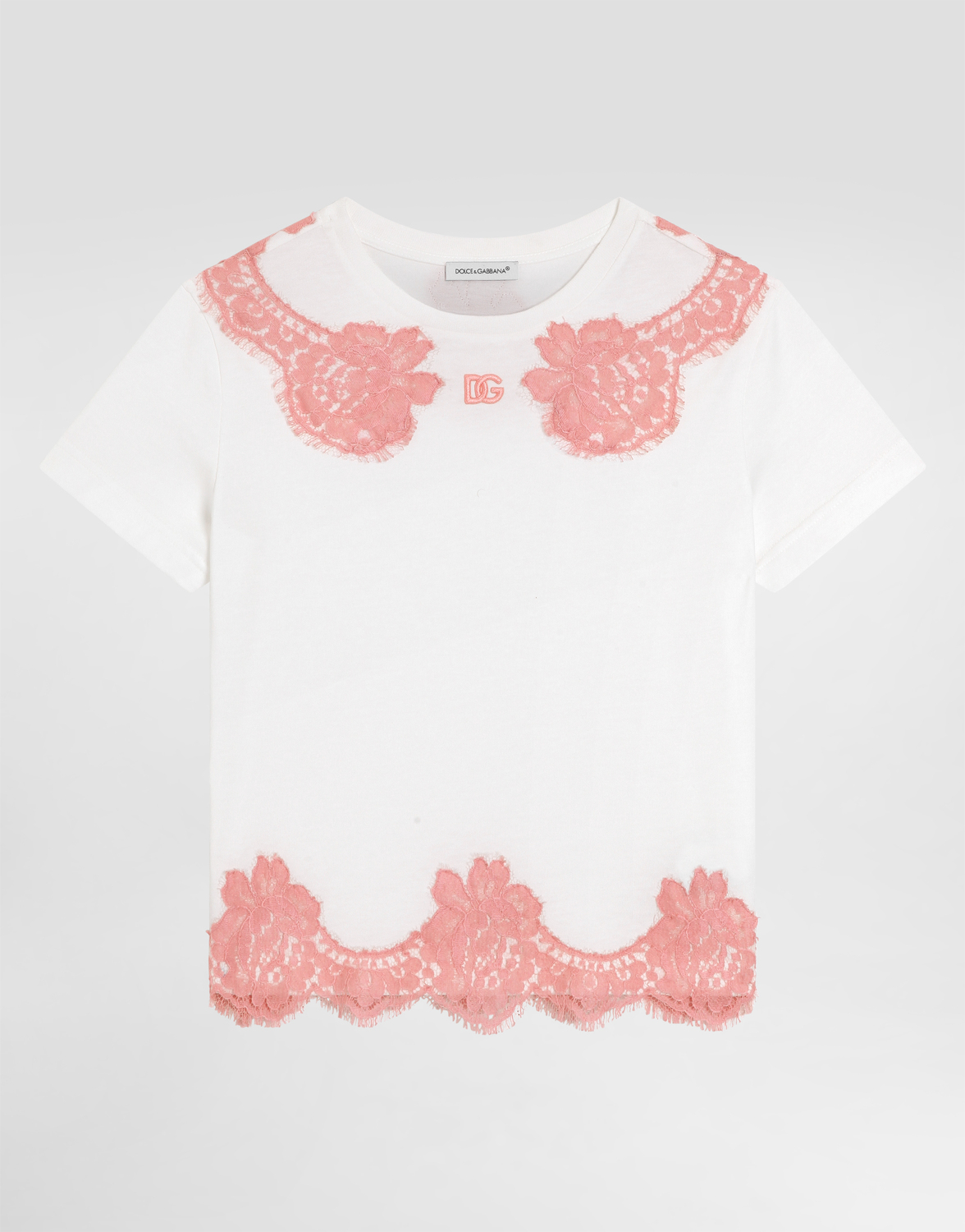 

Футболка из джерси с кружевом и вышивкой DG DOLCE & GABBANA, белый