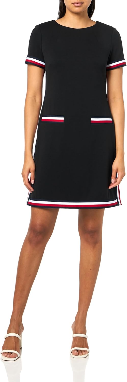 

Женское платье-трапеция Tommy Hilfiger с полосками и V-образным вырезом, короткими рукавами, Black
