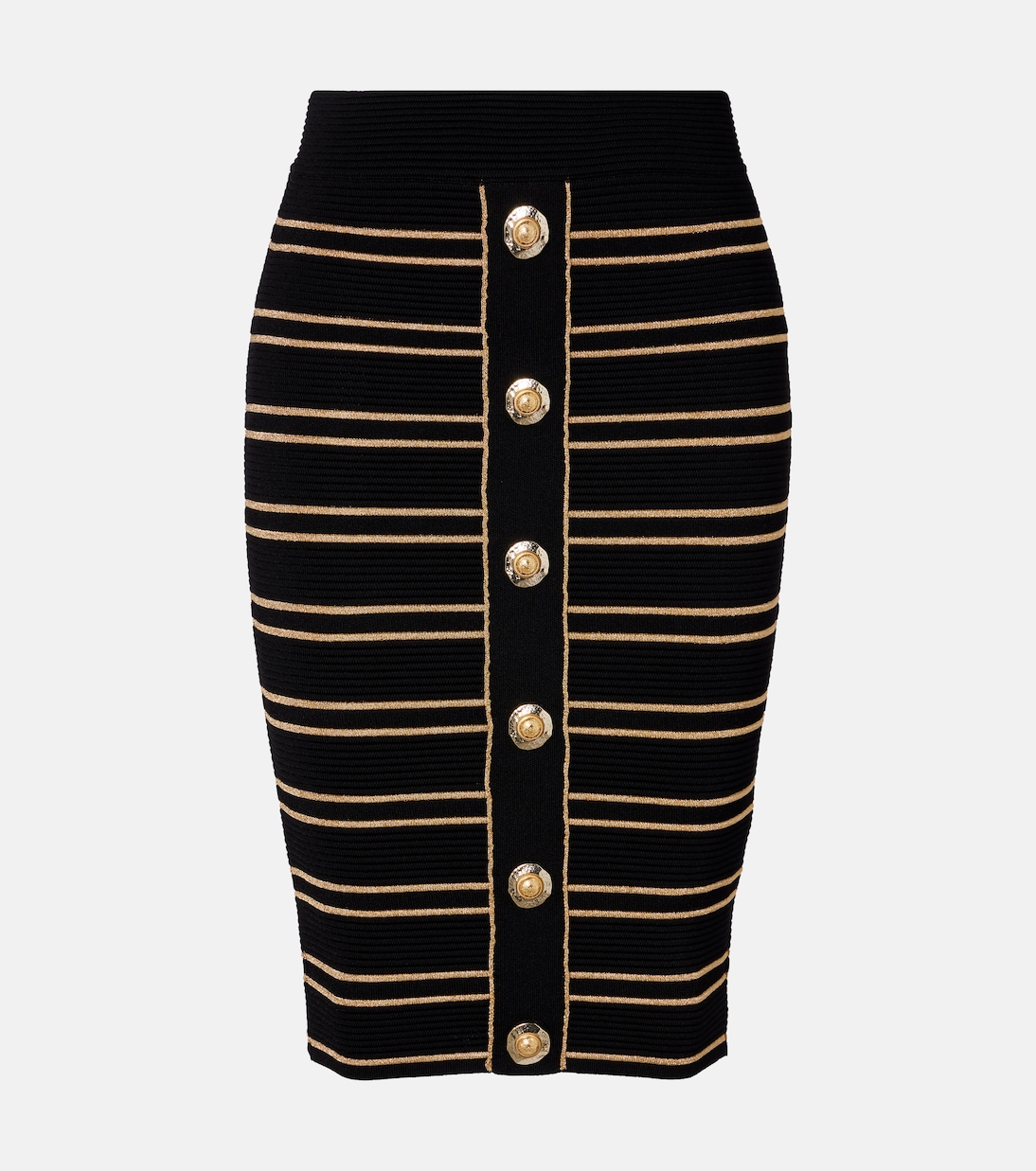 Мини-юбка в полоску из ребристой ткани Balmain, Noir/Or