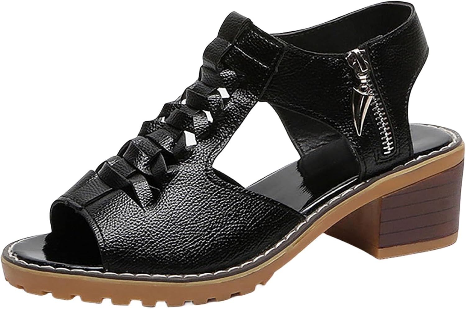 

Женские сандалии на танкетке, ортопедические сандалии для женщин, молния с вырезом на носках, массивные сандалии на каблуке, удобные кожаные туфли для пляжных прогулок для летнего стиля Generic, черный