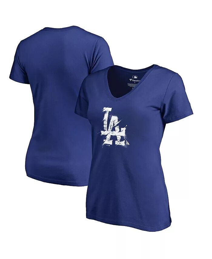 

Женская футболка Royal Los Angeles Dodgers Splatter Logo с V-образным вырезом Fanatics