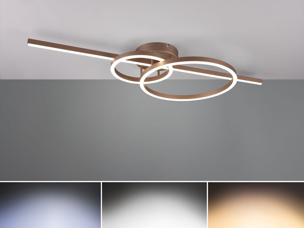 

Светодиодный потолочный светильник с регулируемой яркостью Кофейный с ночником, кольца дистанционного управления Ø 25 и 40 см TRIO