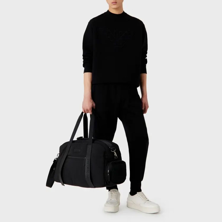 Свитшот из хлопка с вышитым логотипом EMPORIO ARMANI, черный — фото 3