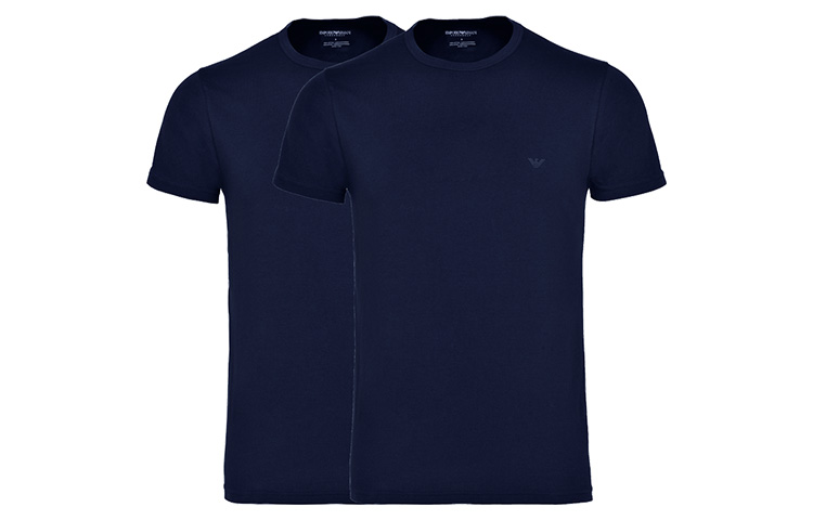 Двухкомплектные футболки из чистого хлопка Regular fit EMPORIO ARMANI, темно-синий — фото 2