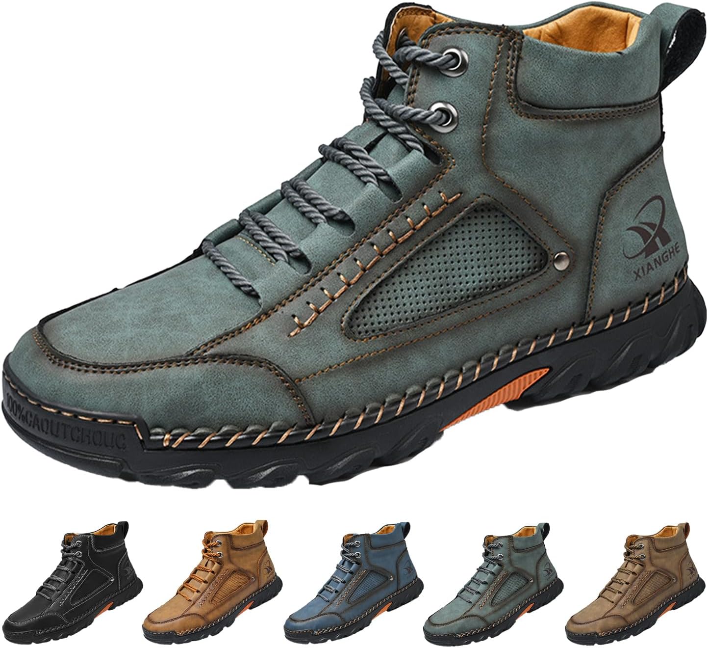 

Мужские полуботинки-чукка средней высоты, винтажные, комфортные, дышащие, ручная строчка, кожаные, на шнуровке, нескользящие, для путешествий, походов и повседневной носки Hneowgn, зеленый