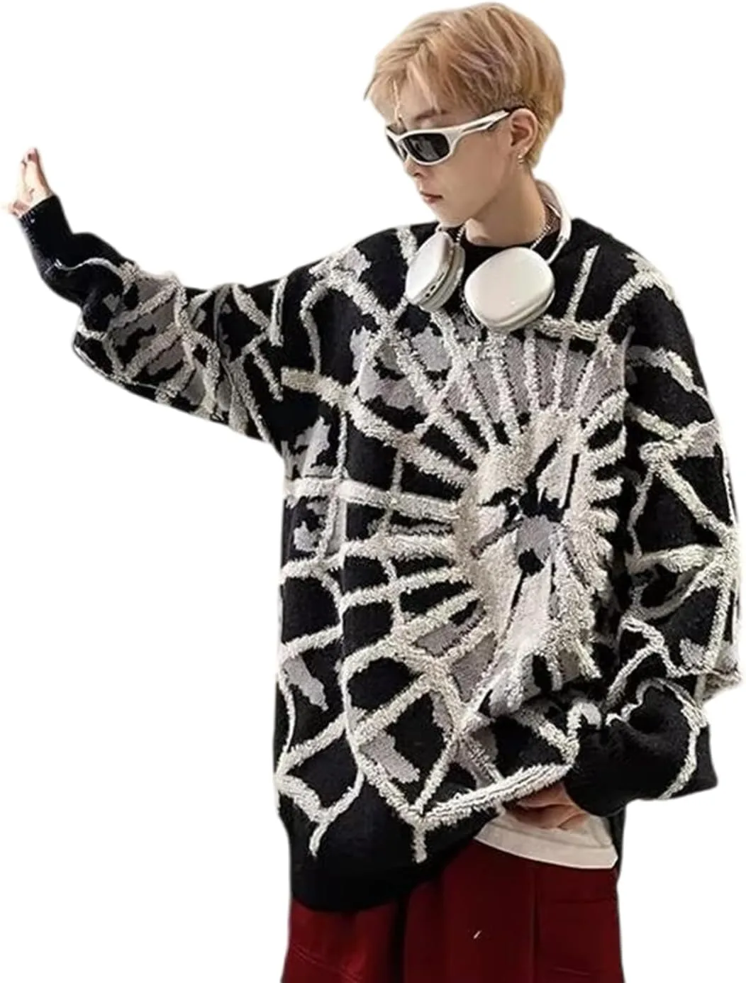 

Мужской свитер Spider Web с готическим жаккардом Y2K, оверсайз SANLEG