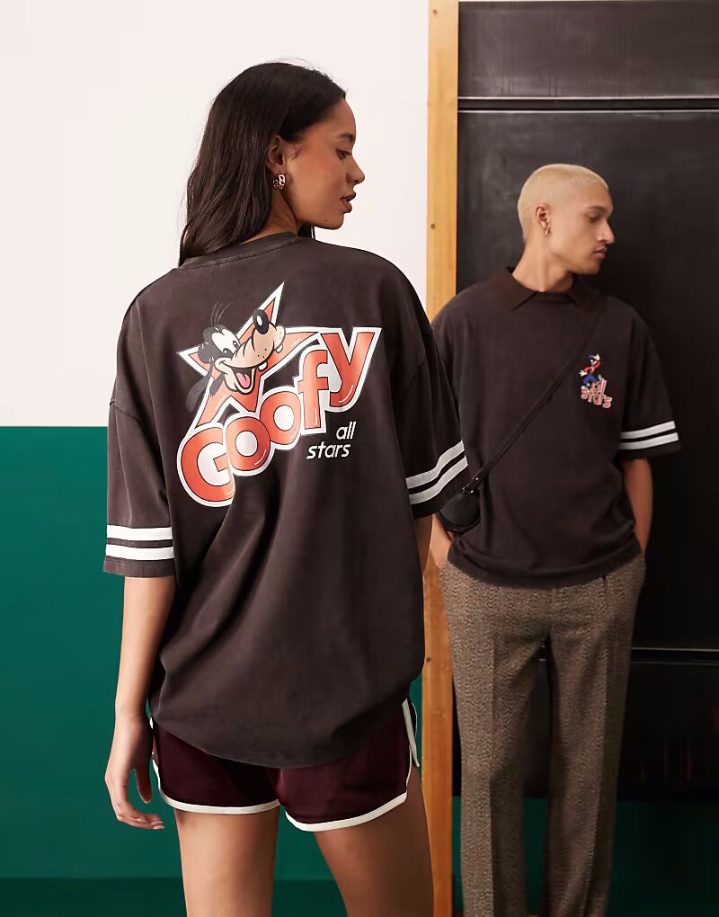 

Футболка унисекс оверсайз ASOS DESIGN Disney с принтом Goofy черного цвета