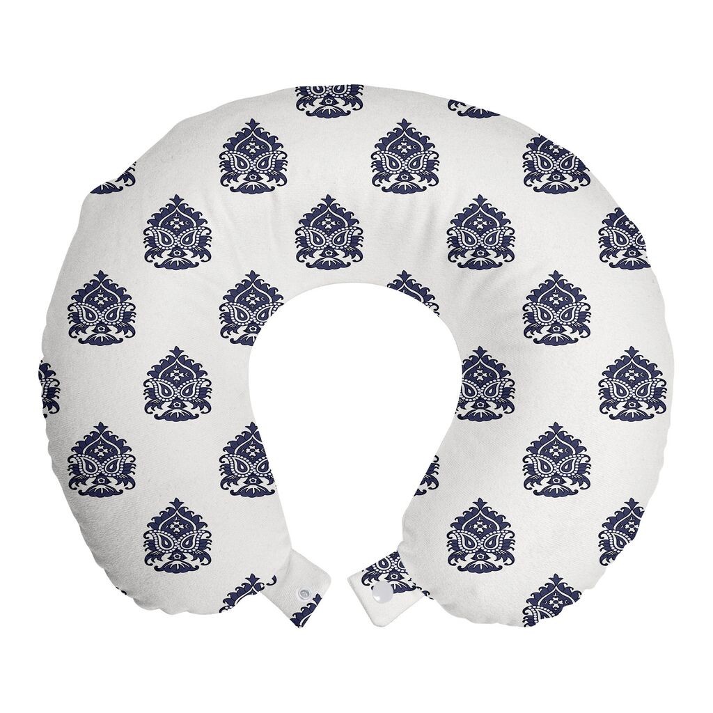 

ABAKUHAUS Подушка для путешествий в викторианском стиле, поддержка шеи, монохромный винтаж, пенопластовые дорожные принадлежности для самолета и автомобиля, 30x30 см, темно-белый индиго