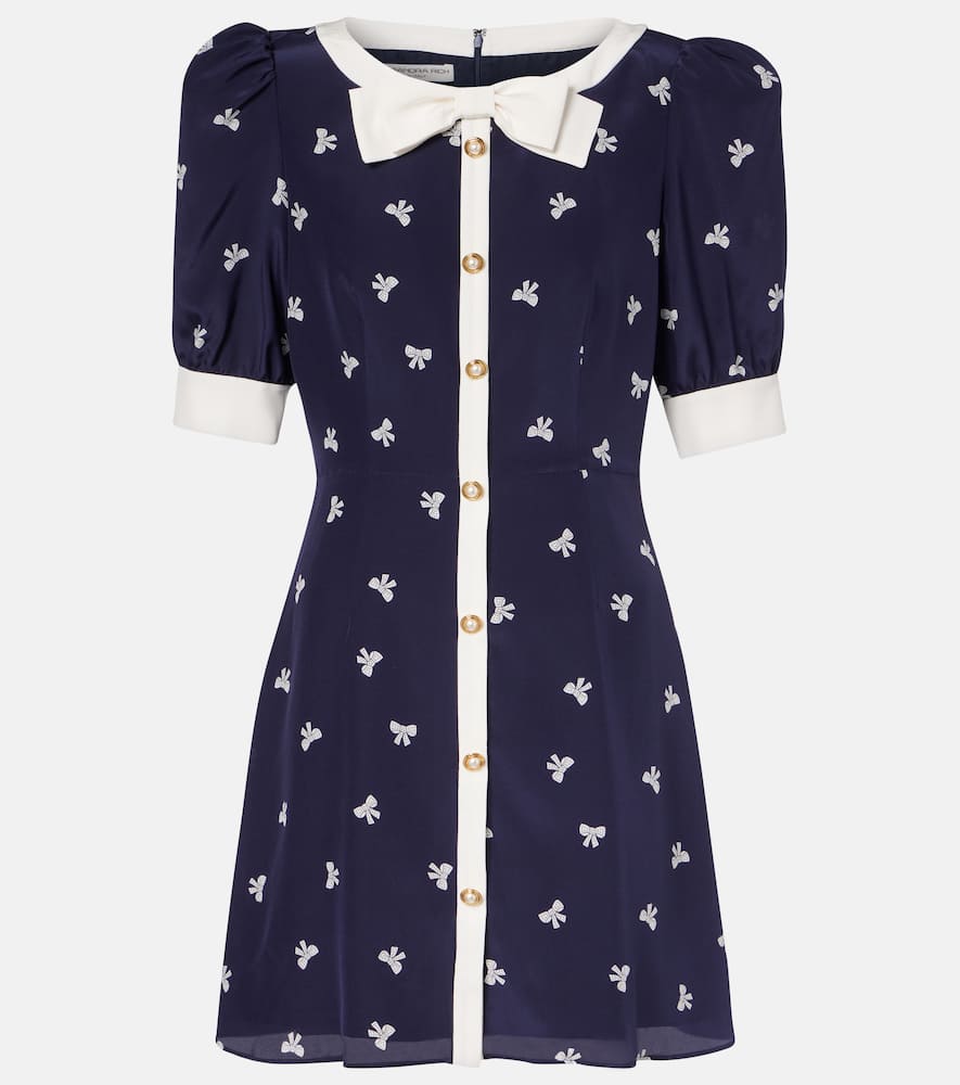 

Мини-платье из шёлка в горошек с бантом Alessandra Rich, Navy Blue-White