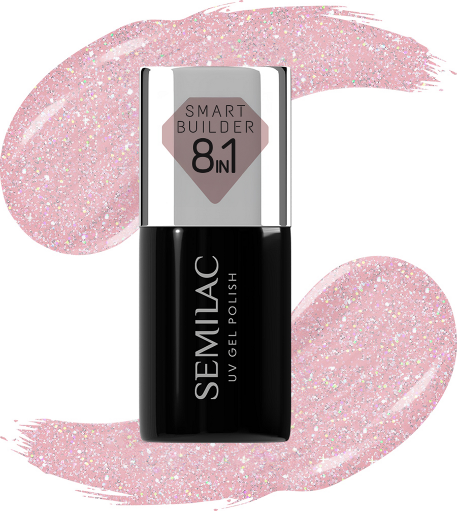 

УФ-лак для ногтей Semilac 8in1 UV Nagellack Smart Builder Glitter Dirty Nude Rose