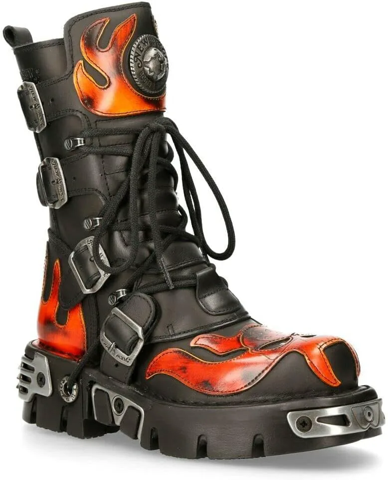 

Мужские черные металлические ботинки New Rock с черепом, дьяволом, готические, панк, из кожи теленка, размер 3, черный