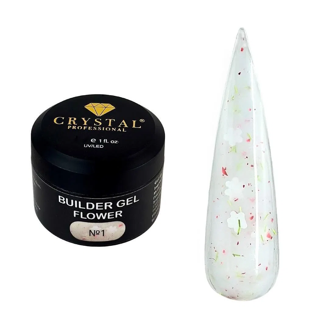Строительный гель для ногтей с цветочными частицами, 15 мл Crystal Professional, White With Flowers 001