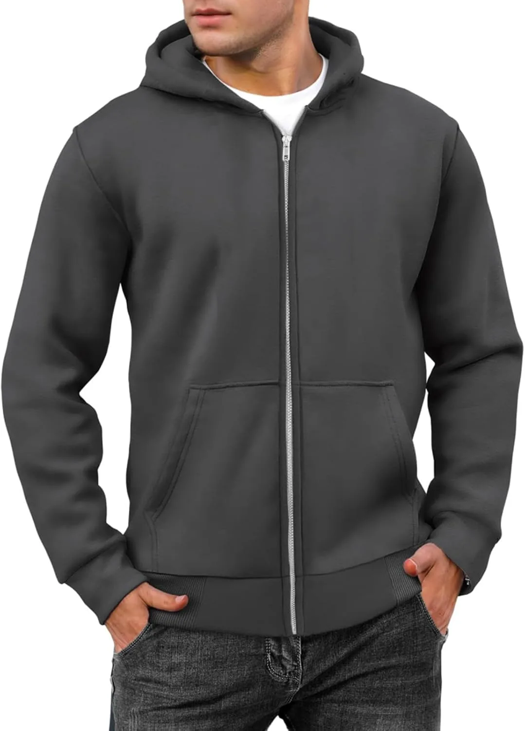 

Мужская толстовка на молнии с капюшоном, флисовая, с карманами Wankang