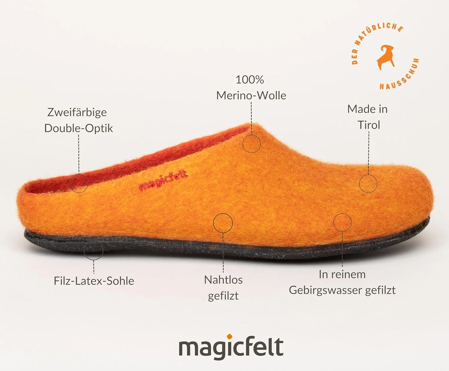 Тапочки MagicFelt AN 709 из чистой натуральной шерсти для мужчин и женщин - нескользящие и анатомической формы, оранжевый — фото 3
