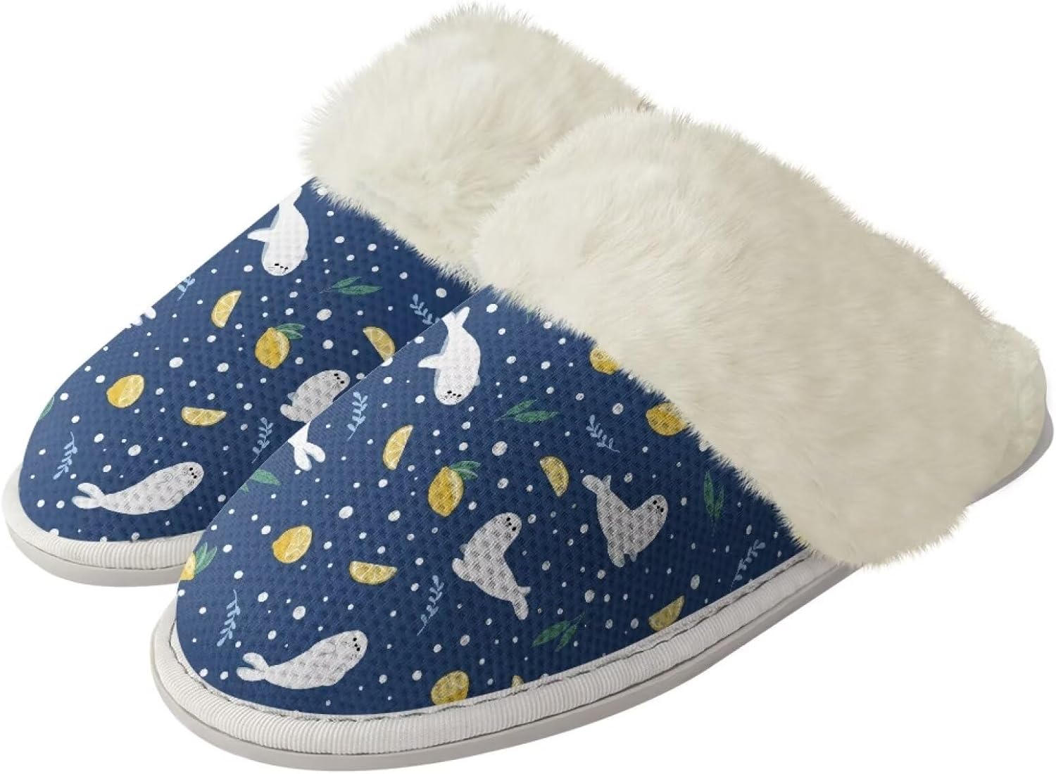 

Женские пушистые тапочки уютные теплые тапочки на зиму, домашние слипоны с мягкой подошвой, унисекс, удобные плюшевые с закрытым носком для дома, спа и ванной Watdotory, Seal Lemon