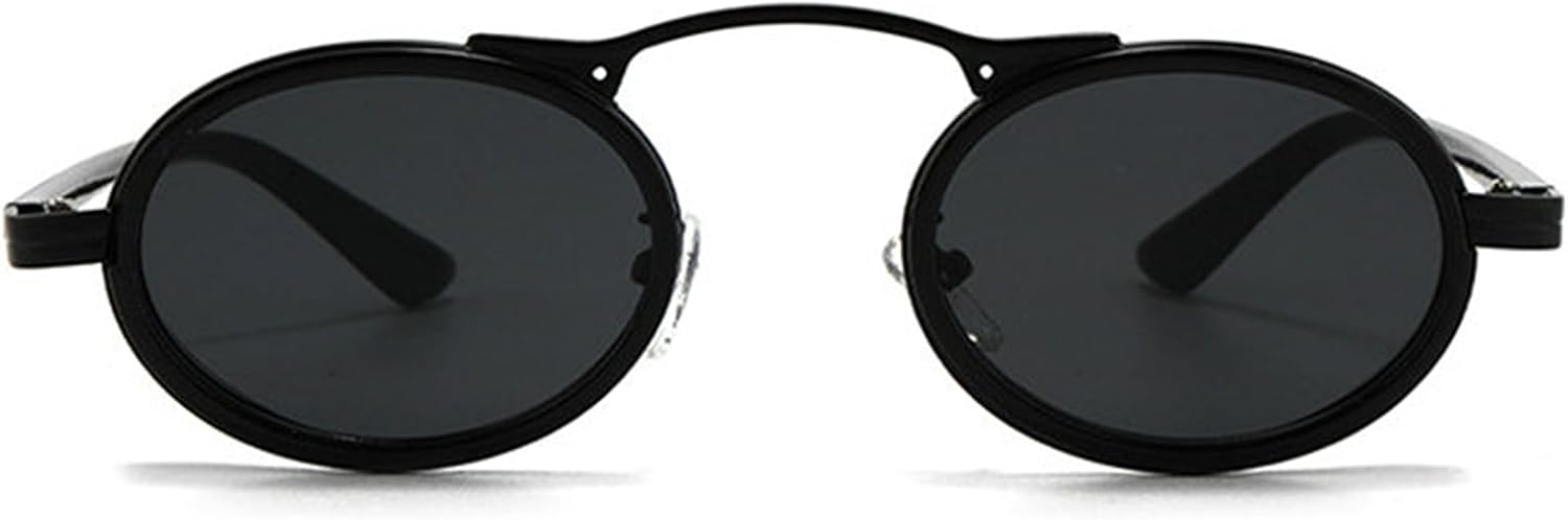 

Солнцезащитные очки Willochra в стиле ретро-шик с круглой металлической оправой для женщин, модные панк-очки для мужчин, защита от ультрафиолета UV400, леопардовый синий цвет, овальная форма, трендовые солнцезащитные очки, Black