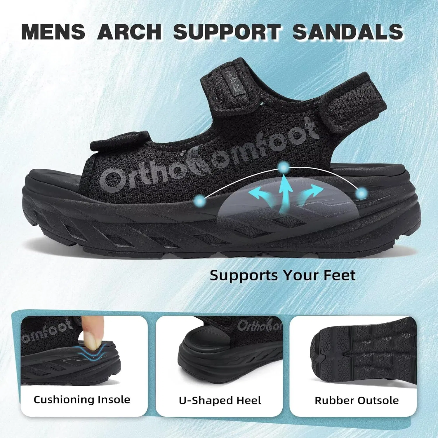 Спортивные сандалии ортопедические, черный OrthoComfoot — фото 3