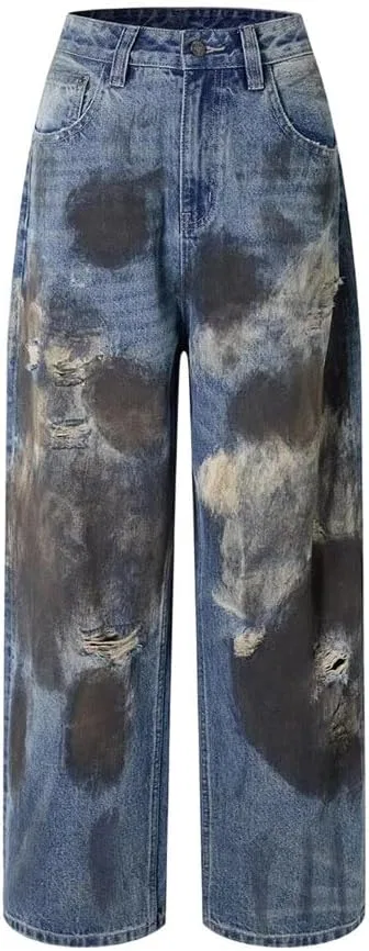 Джинсы свободные дырявые B575 Blue