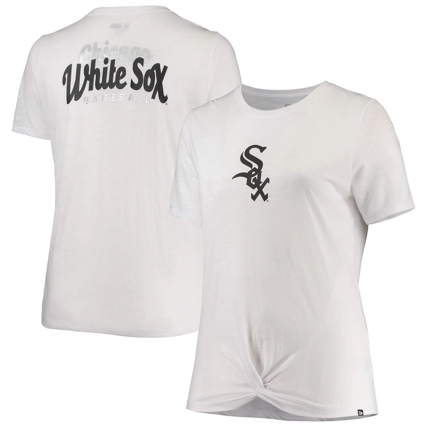 

Женская футболка New Era White Chicago White Sox размера плюс 2 с узлом спереди New Era