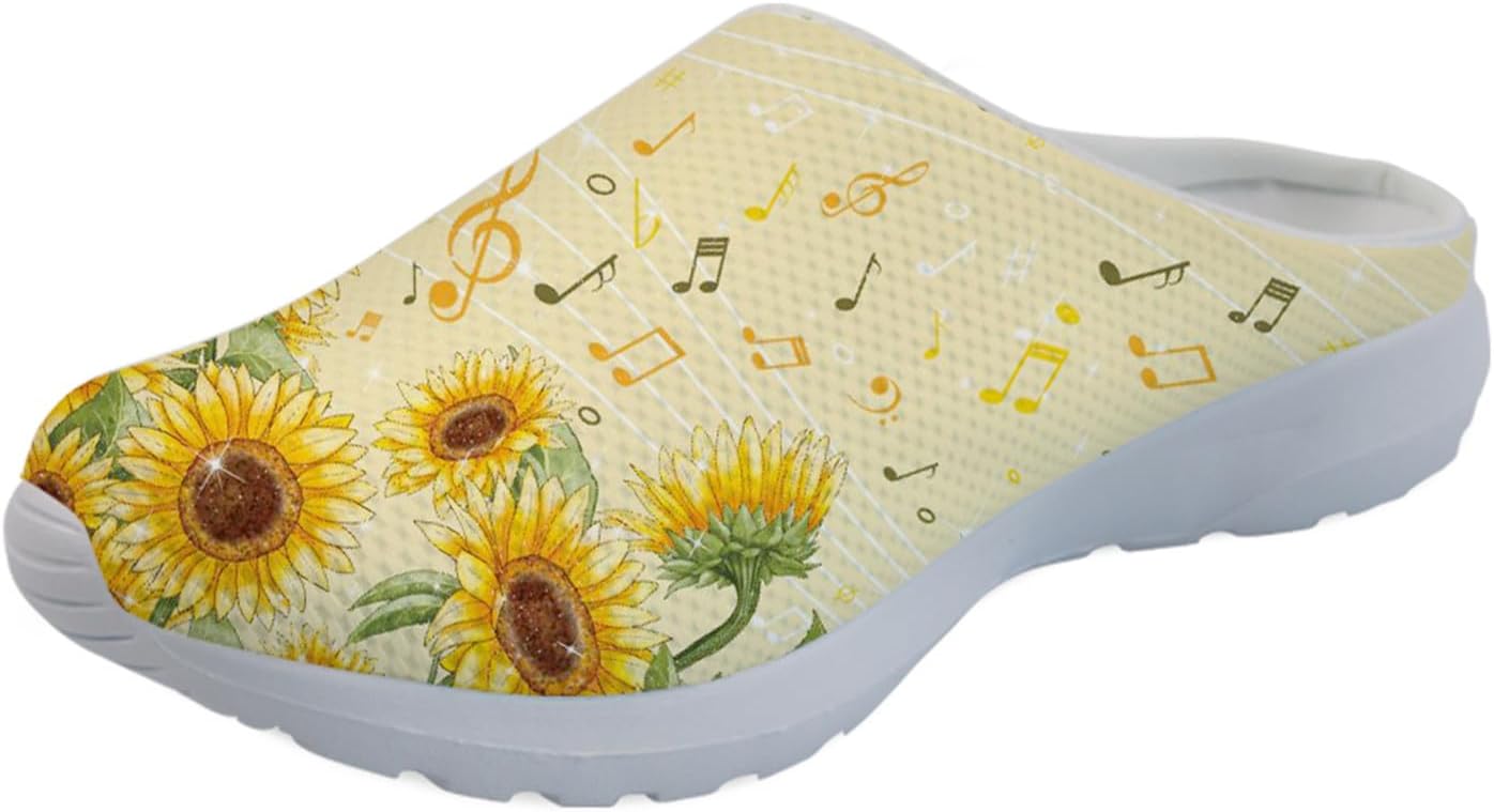 

Forchrinse Hawaiian Palm Tree Watercolor Sky Beach Женские слипоны-мюли Мужские прогулочные кроссовки Садовые сабо Домашние туфли Легкие, Sunflower Music Note