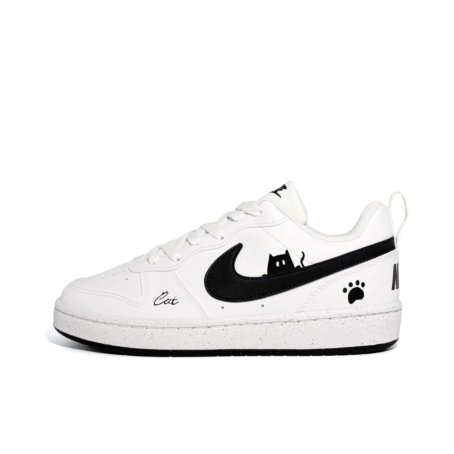Кроссовки для скейтбординга детские Court Borough Little Black Cat Abrasion Resistant Black White Teenagers Nike