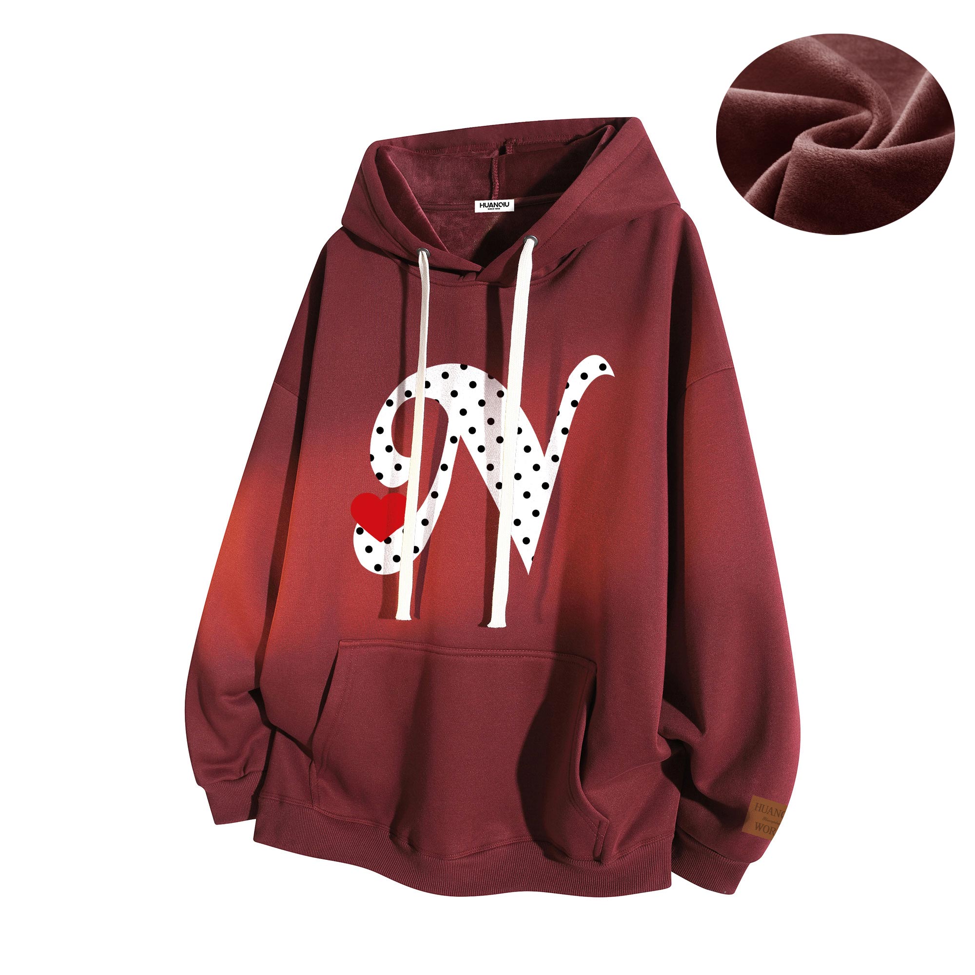 

Толстовка Unisex Hooded Thickened Heavyweight HUANQIU, burgundy fleece-lined