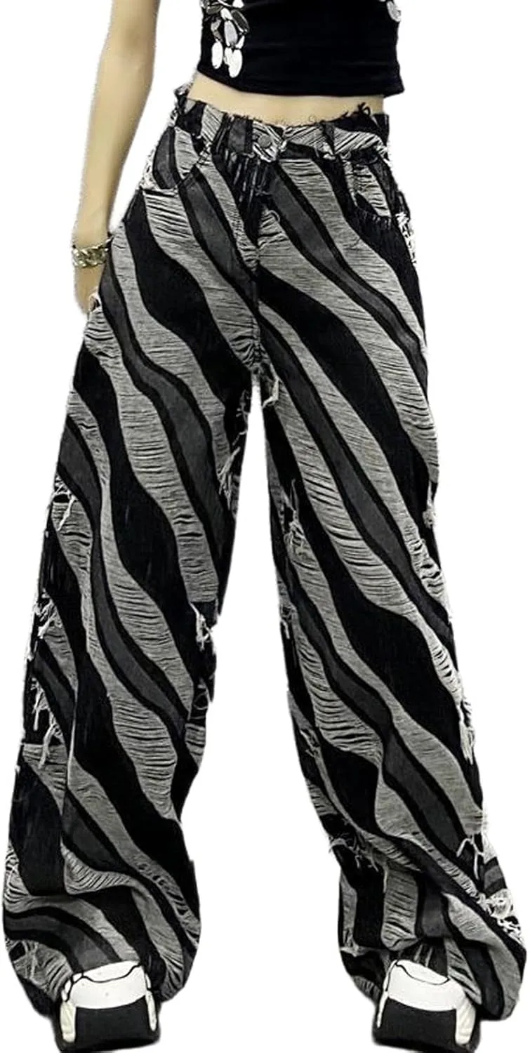 

Viatabuna женские джинсы Y2K с цветными блоками, высокие, широкие, рваные