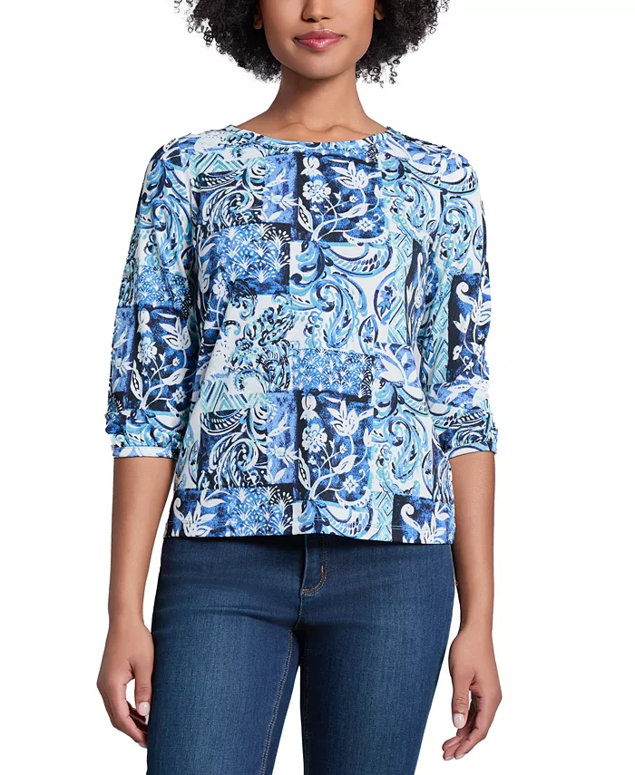 

Топ с принтом и рукавом 3/4, миниатюрный Jones New York, мультиколор