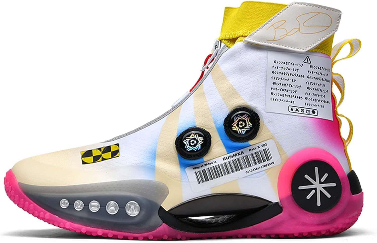 

Высокие баскетбольные кроссовки для мужчин и женщин с застежкой на пряжку, удобные, дышащие, для повседневной ходьбы, с высокой эластичностью, для бега, тенниса, соревновательных игр, противоскользящие, для прыжков Ksyvucrd, белый/розовый