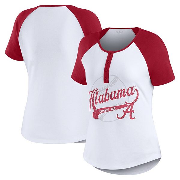

Женская белая бейсбольная футболка с логотипом Alabama Crimson Tide Wear By Erin Andrews, Белый, Женская белая бейсбольная футболка с логотипом Alabama Crimson Tide Wear By Erin Andrews
