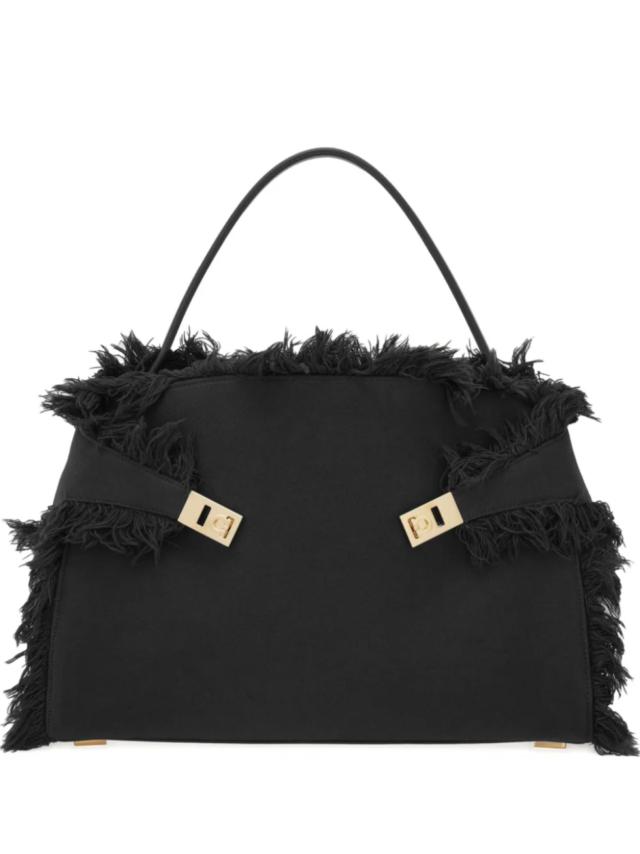 

Большая сумка через плечо Hug с бахромой Ferragamo, черный