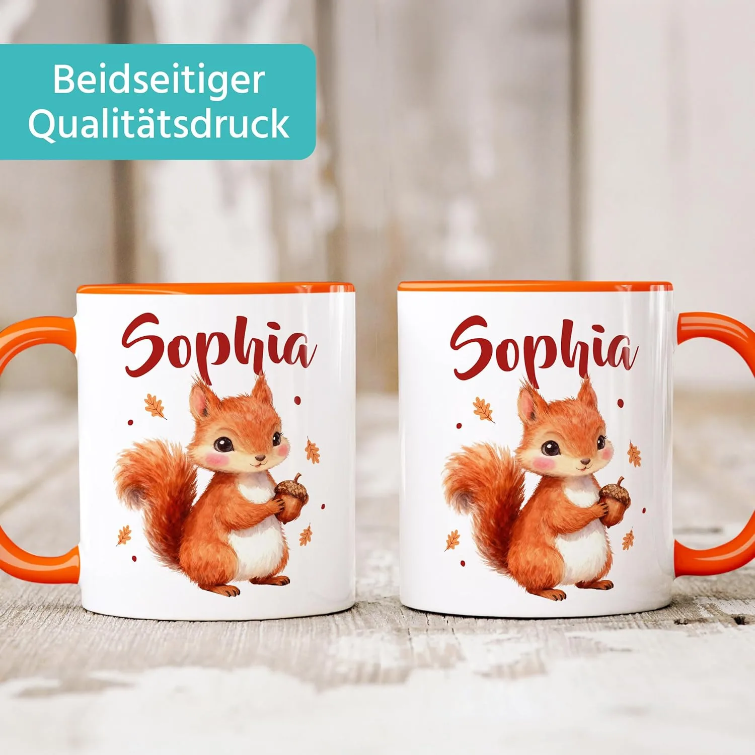 Детская кружка Squirrel с животными мотивами и именем, керамическая, для детей, мальчиков и девочек, подарок с именем, белая внутри, оранжевая, стандартная SpecialMe — фото 2