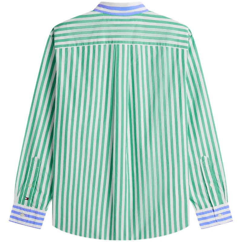 Tommy Hilfiger Рубашка мужская Blue Green White Stripes 0A4 Lapel Moderate Others — фото 3