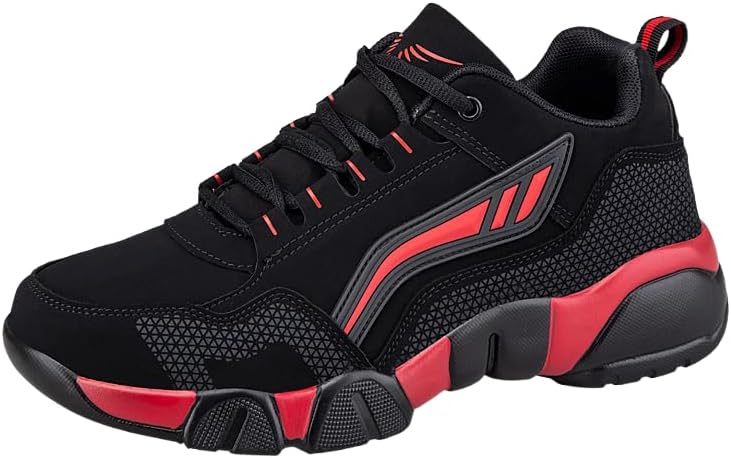 

Мужские спортивные кожаные кроссовки большого размера для бега, противоскользящие, дышащие, прочные, для использования на улице, ежедневно и в спортзале Fmshi, черный/красный