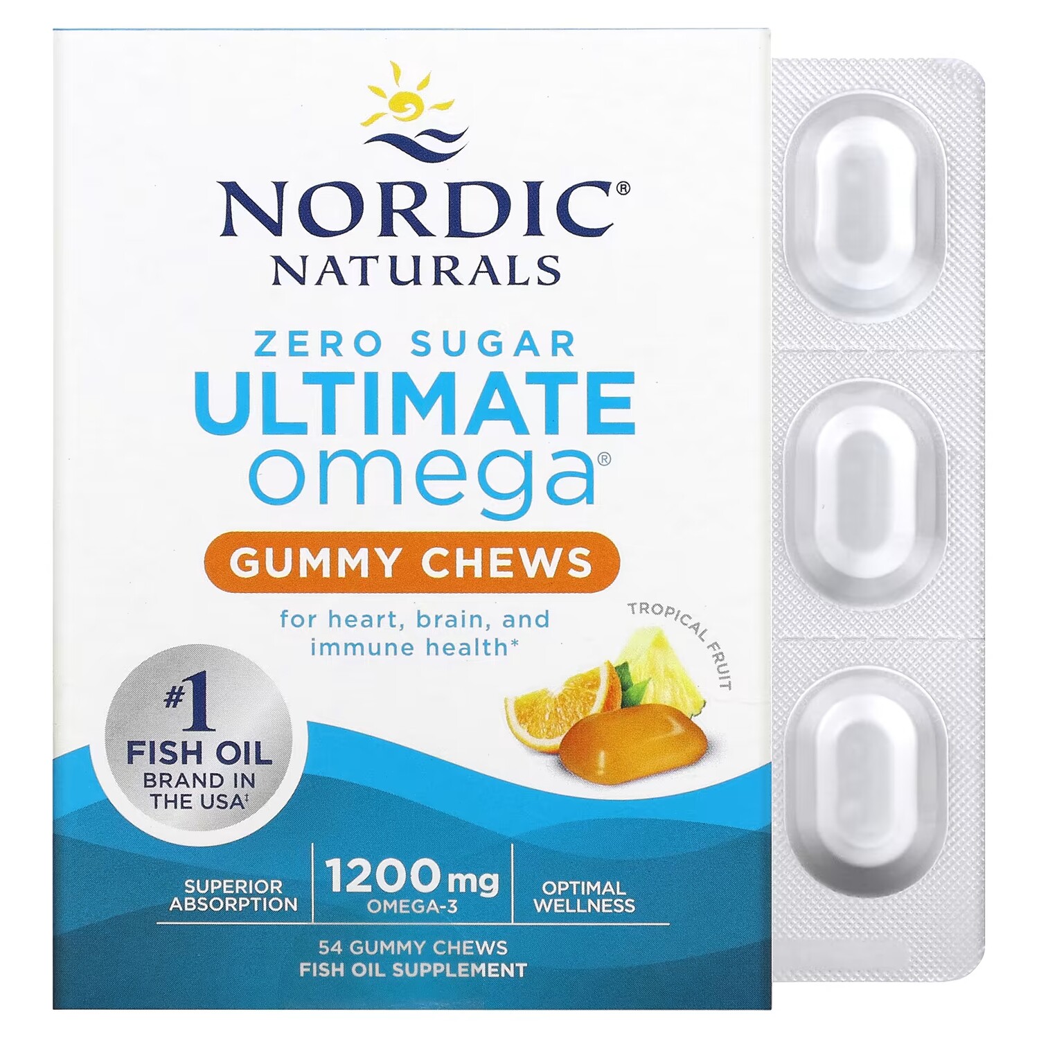 

Nordic Naturals Ultimate Omega тропические фрукты 1200 мг 54 жевательные таблетки (600 мг в 1 жевательной таблетке)