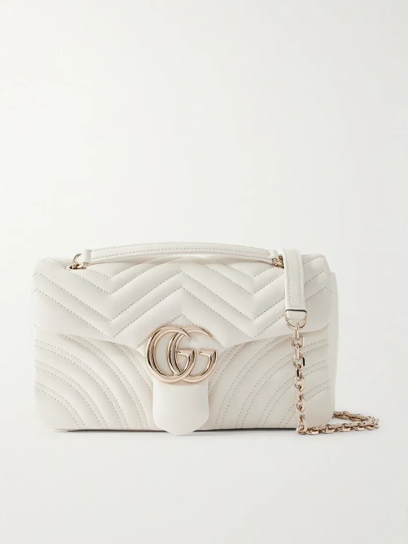 Сумка на плечо GG Marmont из стеганой кожи GUCCI, белый