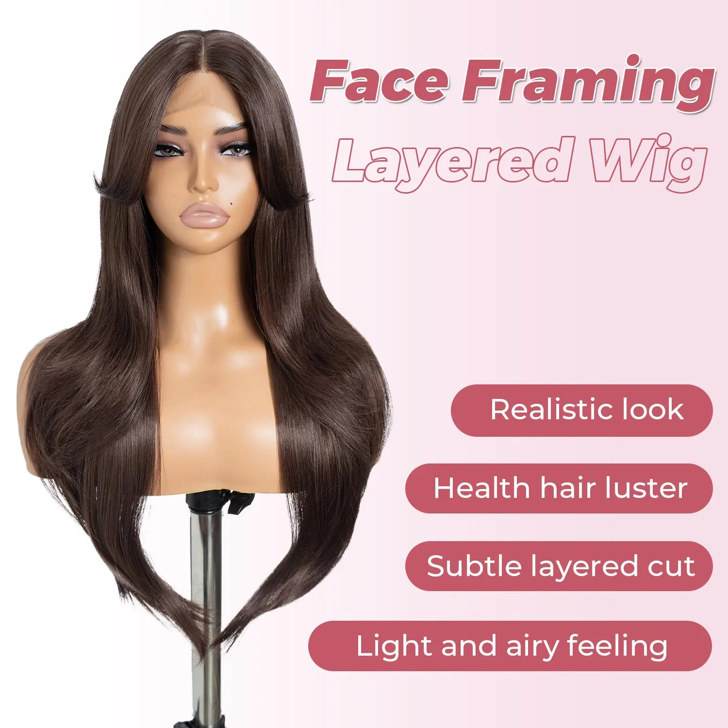 Длинный синтетический парик «Brown Curtain Wig» с HD-кружевной передней частью от Style Icon Style Icon, Brown138 — фото 2