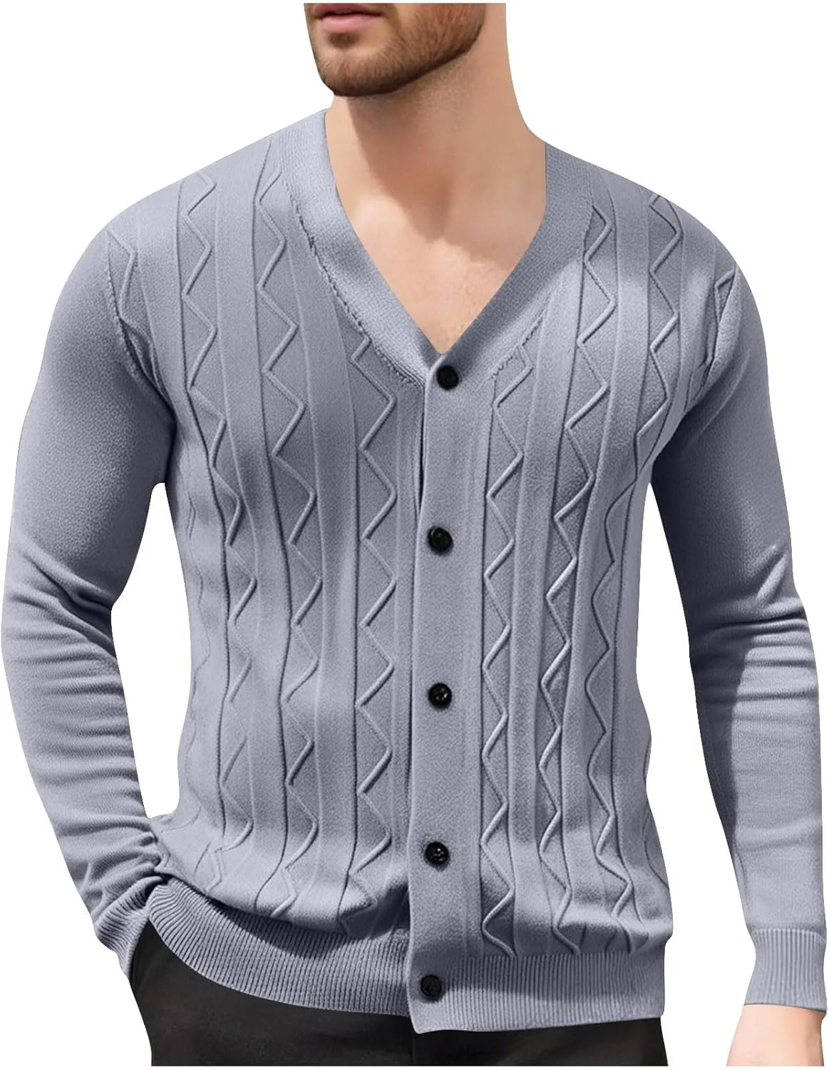 

Knit Sweater for Men Lightweight V Neck Cardigan Long Sleeve Slim Fit Sweater Men Button Down Knit Cardigan Sweaters Floleo