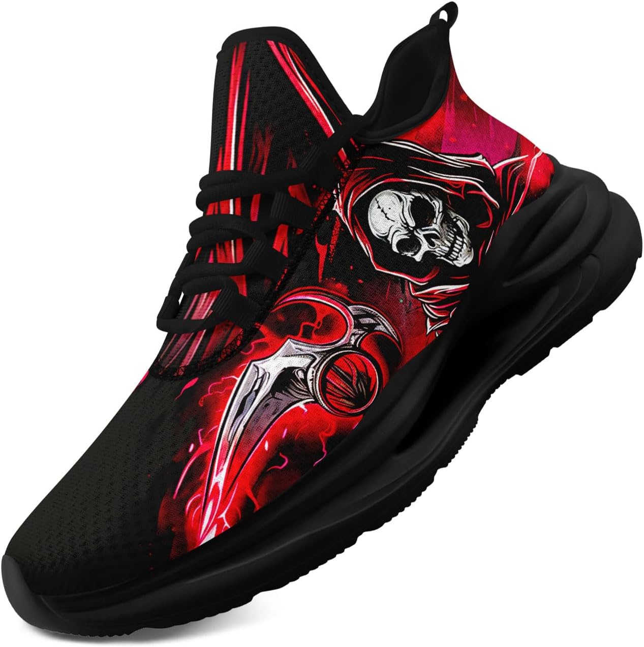 

Мужские кроссовки с граффити в стиле фанк, сетчатые спортивные теннисные туфли с изображением черепа, легкие повседневные кроссовки для бега на Хэллоуин Coolcustomize, красный