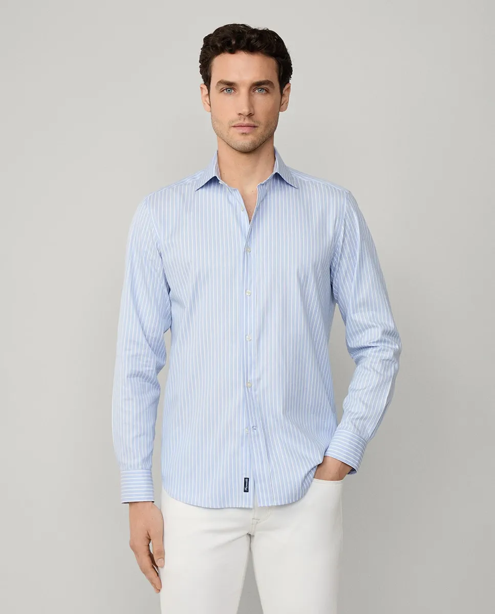 

Мужская рубашка из хлопка саржевой ткани в полоску, без кармана, фасон 'клуб' Façonnable, синий