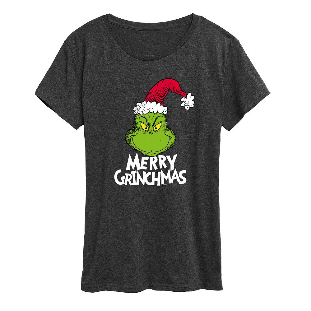 

Женская футболка с рисунком Dr. Seuss The Grinch Merry Grinchmas Licensed Character, цвет Heather Charcoal