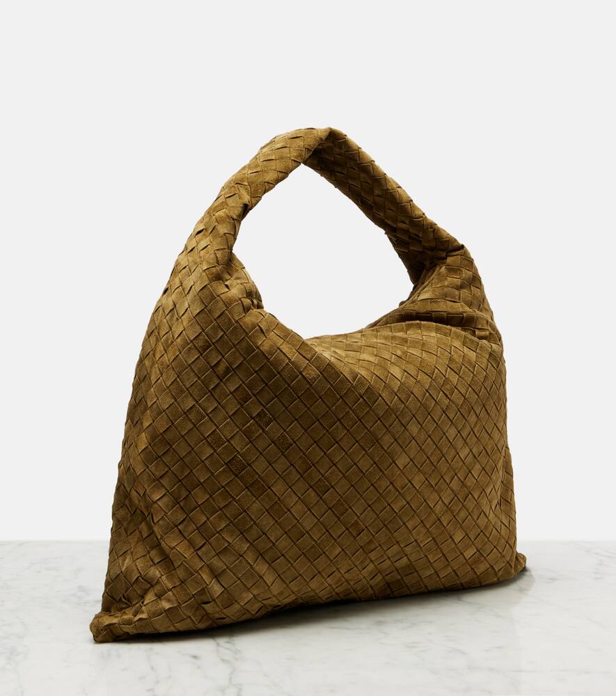 Сумка-тоут Hop Intrecciato большая из замши Bottega Veneta, Mud-M Brass — фото 4