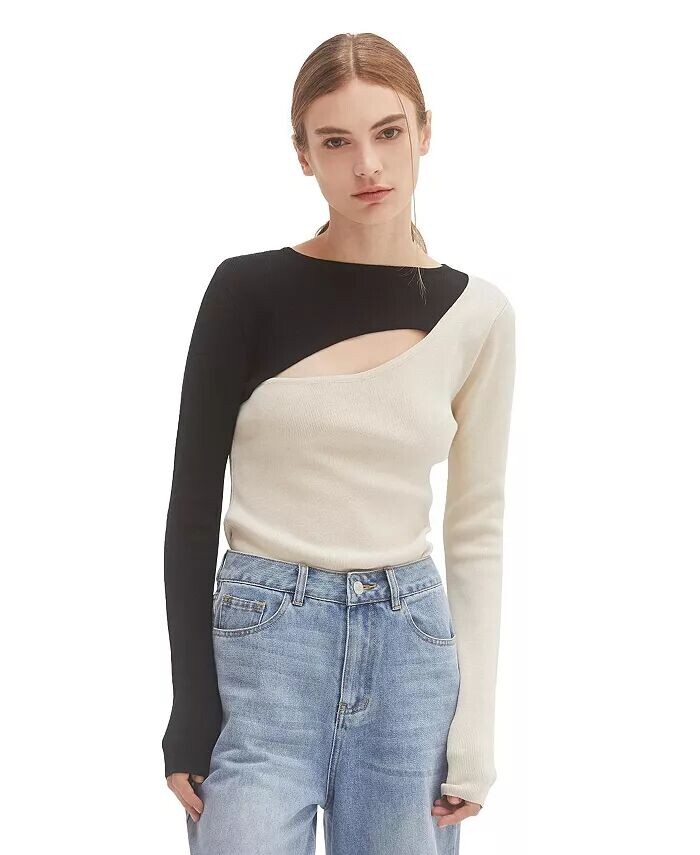 

Женский трикотажный топ Carly Color Block с вырезом CRESCENT, черный