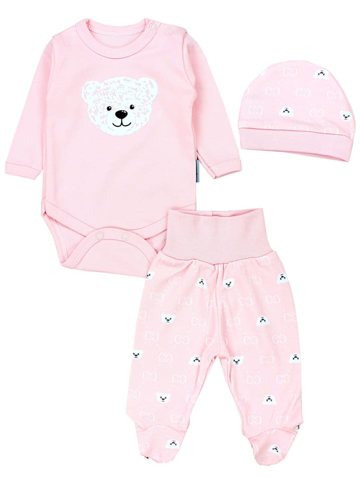 

TupTam Детский комплект одежды: боди с длинными рукавами, штанишки, шапочка (3 предмета), розово-белый