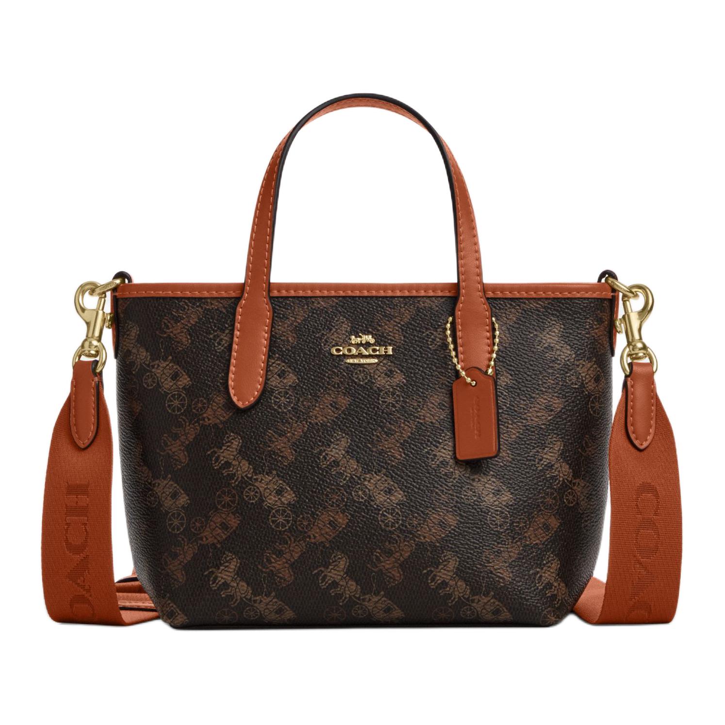 

COACH Городская искусственная кожаная сумка тоут Шоппер Плечевая сумка Кроссбод Мини женская сумка Тёмно-коричневая