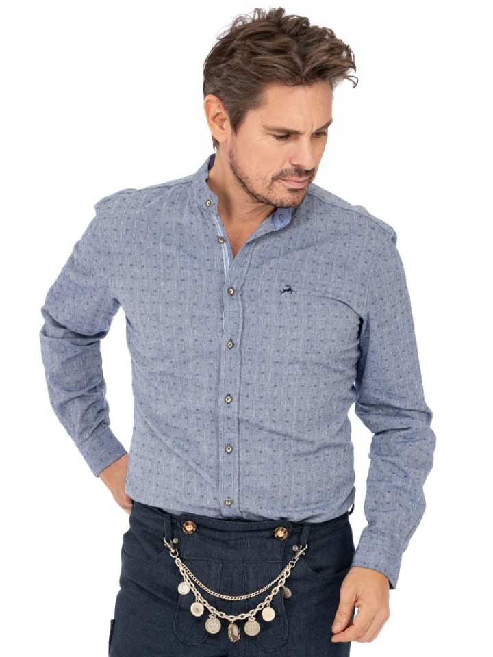 

Рубашка с воротником-стойкой H-113 синего цвета MADDOX