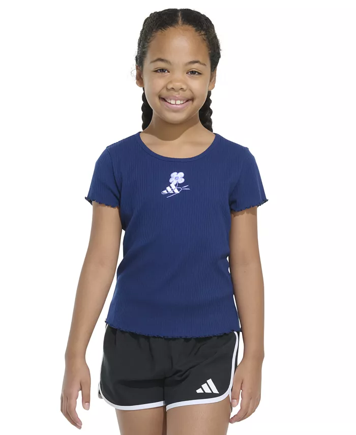 

Футболка из хлопкового ребра с коротким рукавом для девочек Big Girls adidas, синий