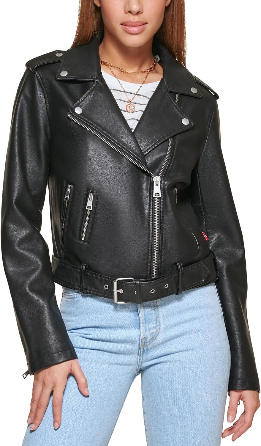 

Levi's Женская куртка-косуха из искусственной кожи с поясом, Black