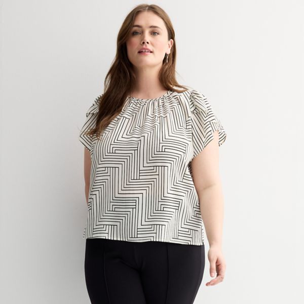 

Блузка oversize с рукавом тюльпан Nine West, цвет ivory thin lines
